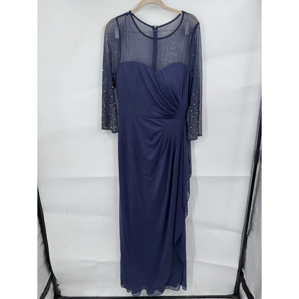Alex Evenings Beaded Sleeve Maxi Dress Women 10 Purple Ruched Whimsical Feminine